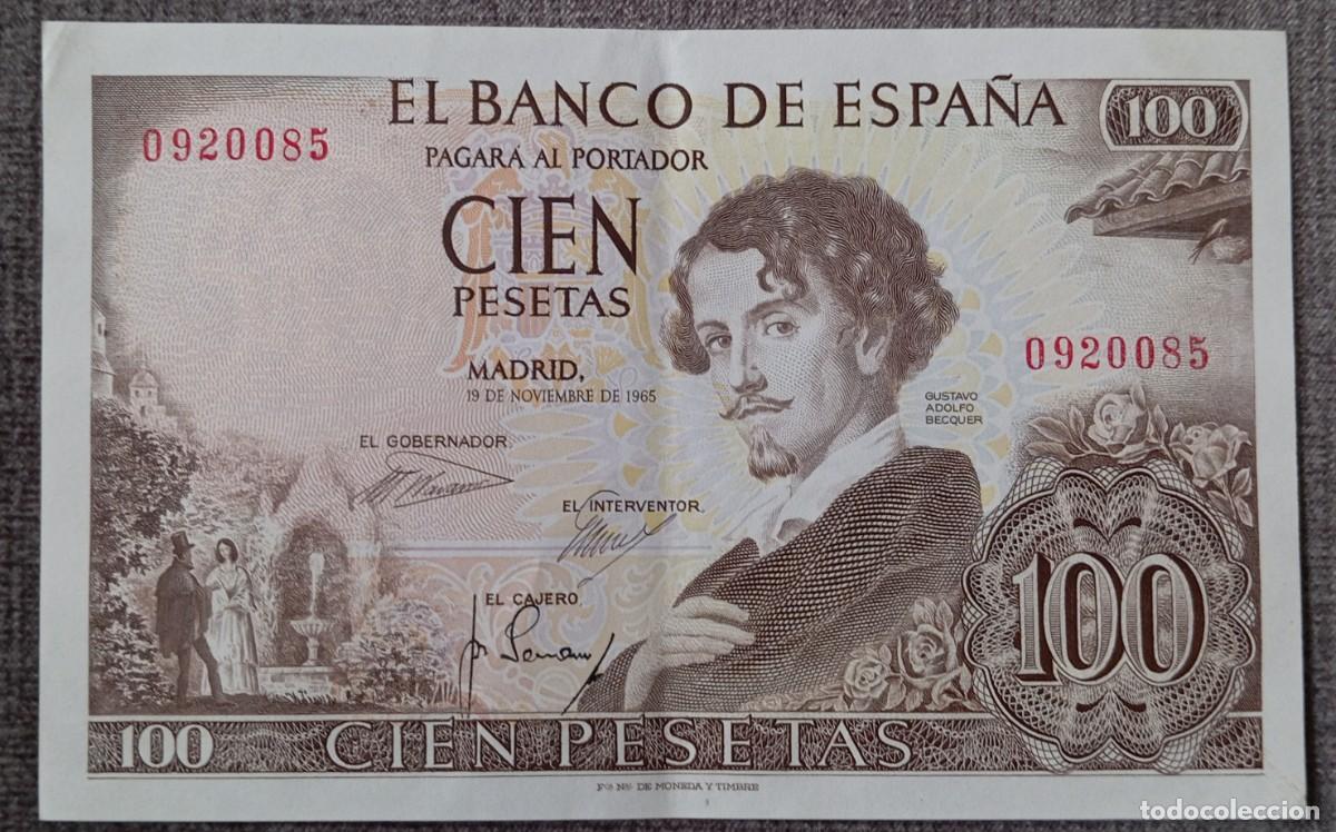 Billetes espa&ntilde;oles: 100 pesetas 1965 sin serie 0920085 (EBC-)