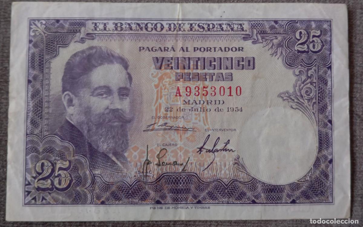 Billetes espa&ntilde;oles: 25 pesetas 1954 serie A (MBC-)