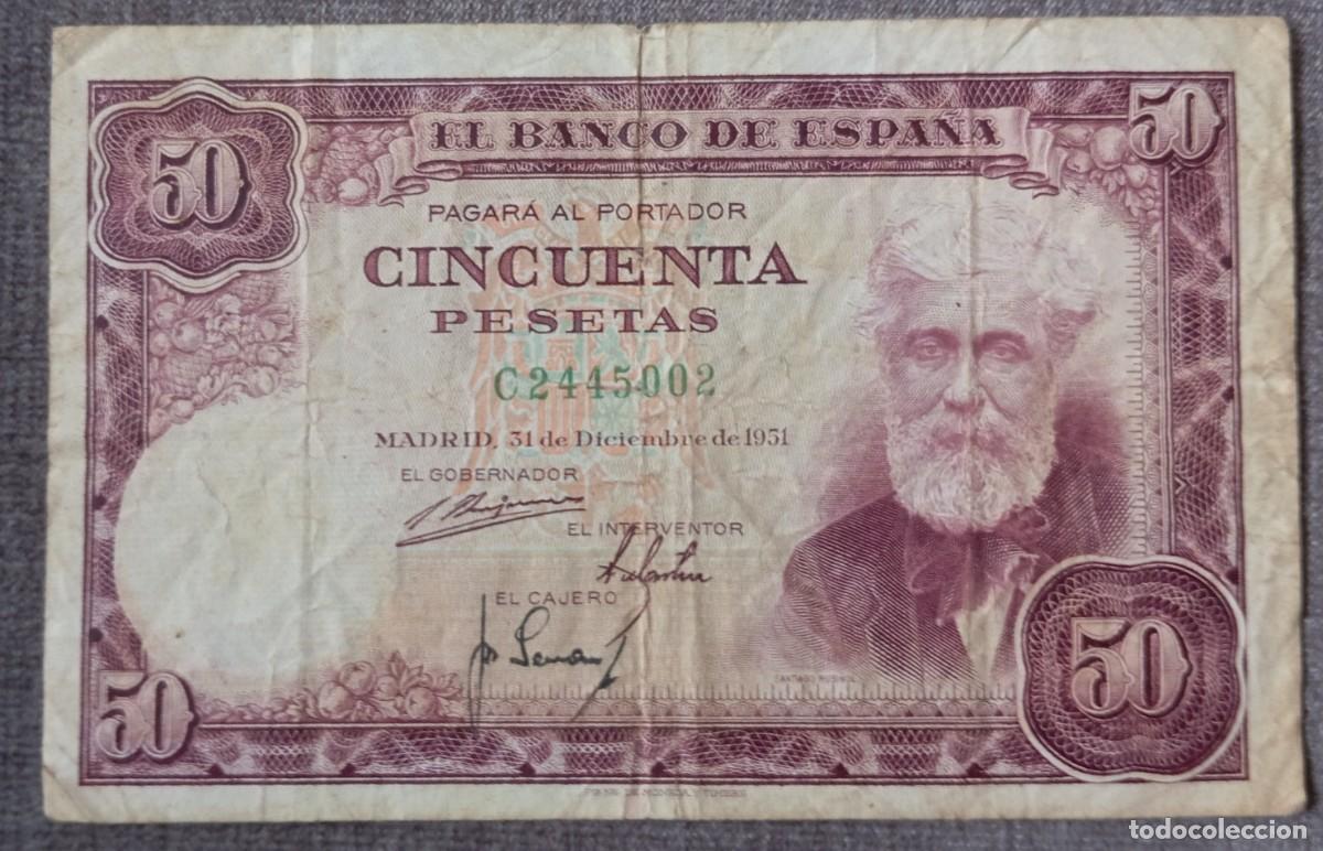 Billetes espa&ntilde;oles: 50 pesetas 1951serie C (BC+)