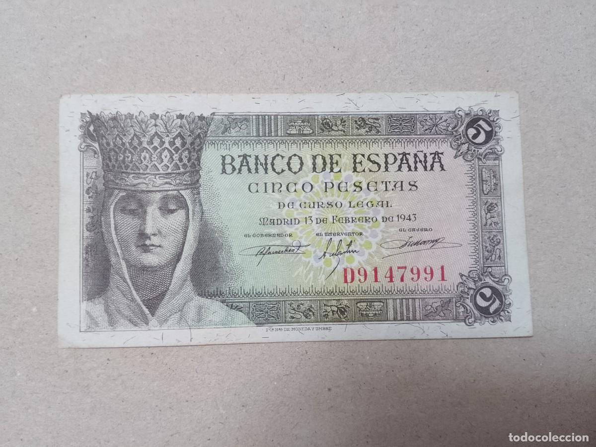 Billetes espa&ntilde;oles: Billete 5 pesetas 1943