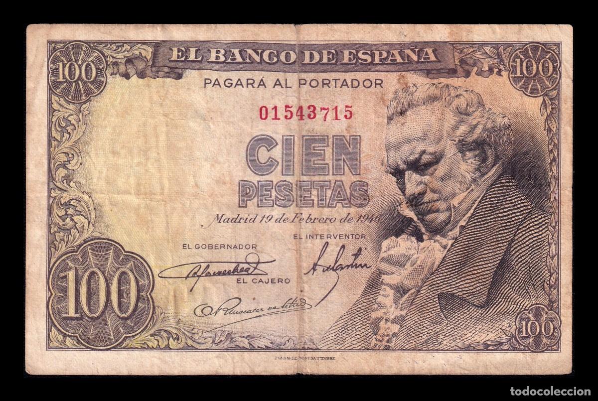 Billetes espa&ntilde;oles: Espa&ntilde;a 100 Pesetas Goya 1946 Pick 131 Sin Serie Bc F