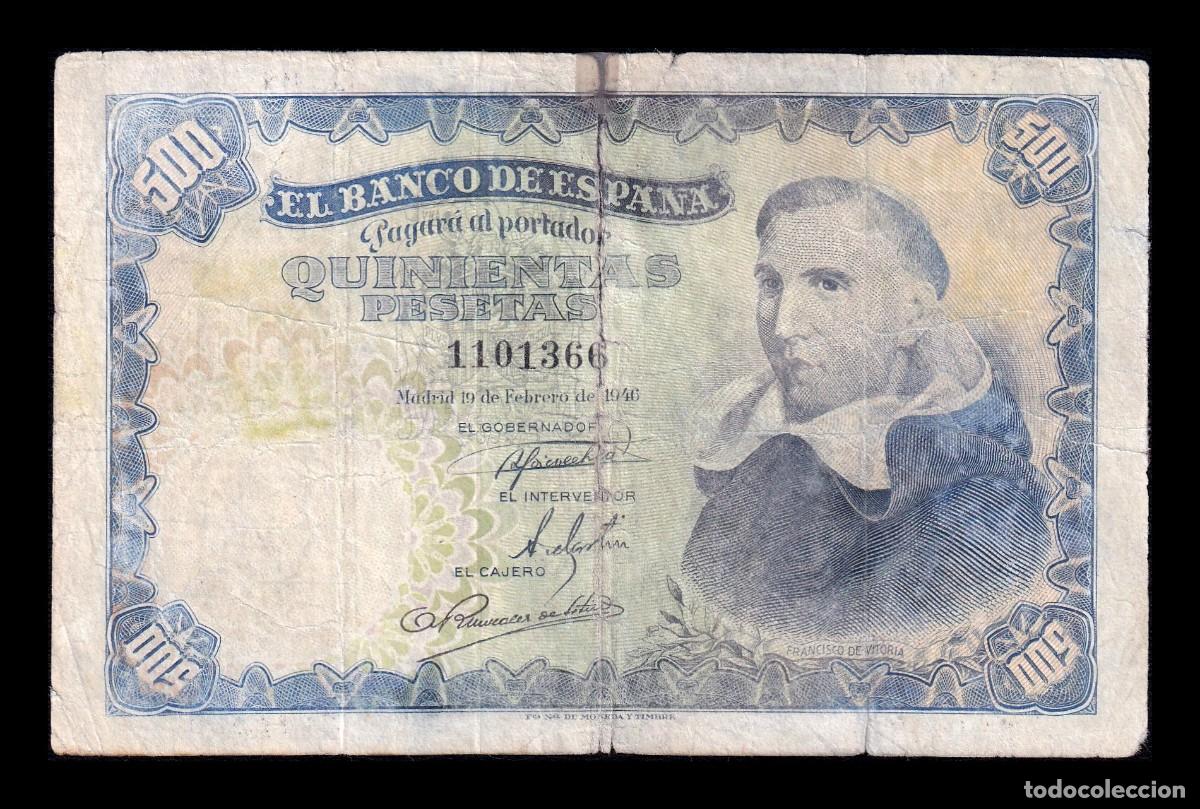 Billetes espa&ntilde;oles: Espa&ntilde;a 500 Pesetas Francisco de Vitoria 1946 Pick 132 Bc- G