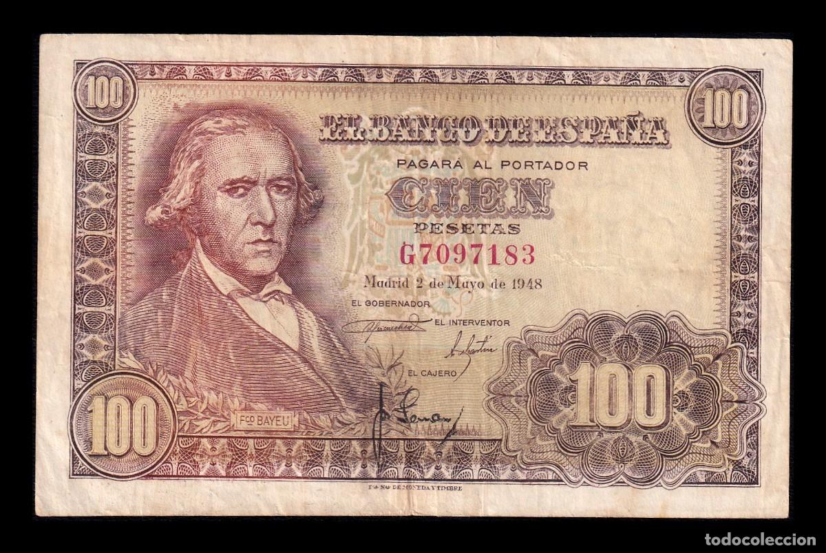 Billetes espa&ntilde;oles: Espa&ntilde;a 100 Pesetas Fco. Bayeu 1948 Pick 137 Serie G Mbc Vf