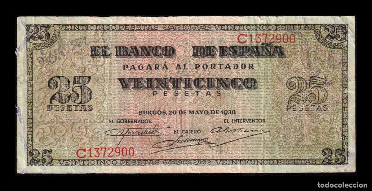 Billetes espa&ntilde;oles: Espa&ntilde;a 25 Pesetas Burgos 1938 Pick 111 Serie C Bc/Mbc F/Vf