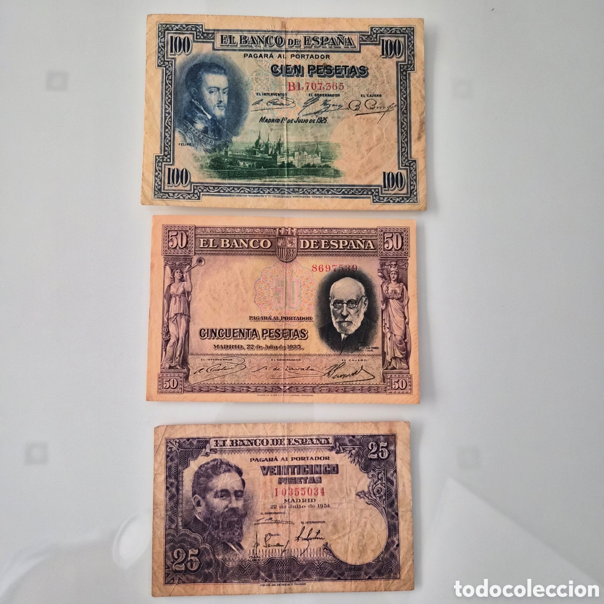 Billetes espa&ntilde;oles: 3 billetes II Rep&uacute;blica Espa&ntilde;a diferentes