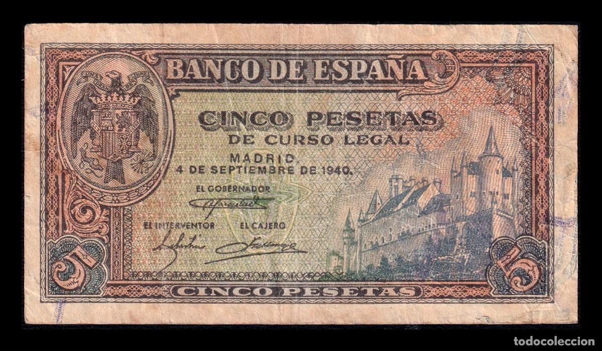 Billetes espa&ntilde;oles: Espa&ntilde;a 5 Pesetas 1940 Pick 123 Serie E Bc/Mbc F/Vf