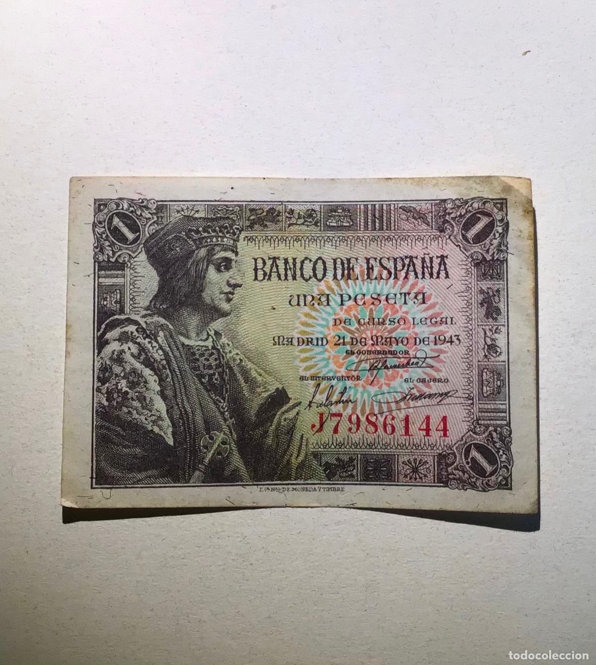 Spanische Banknoten: UNA PESETA DE 1943, Letra J