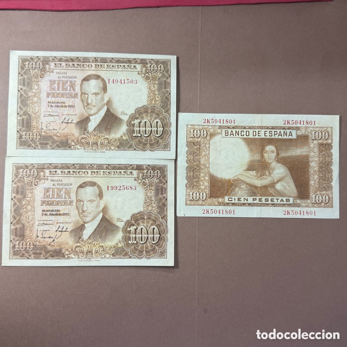 Billetes espa&ntilde;oles: Lote de 3 billetes 100 Pesetas 1953 - Julio Romero de Torres