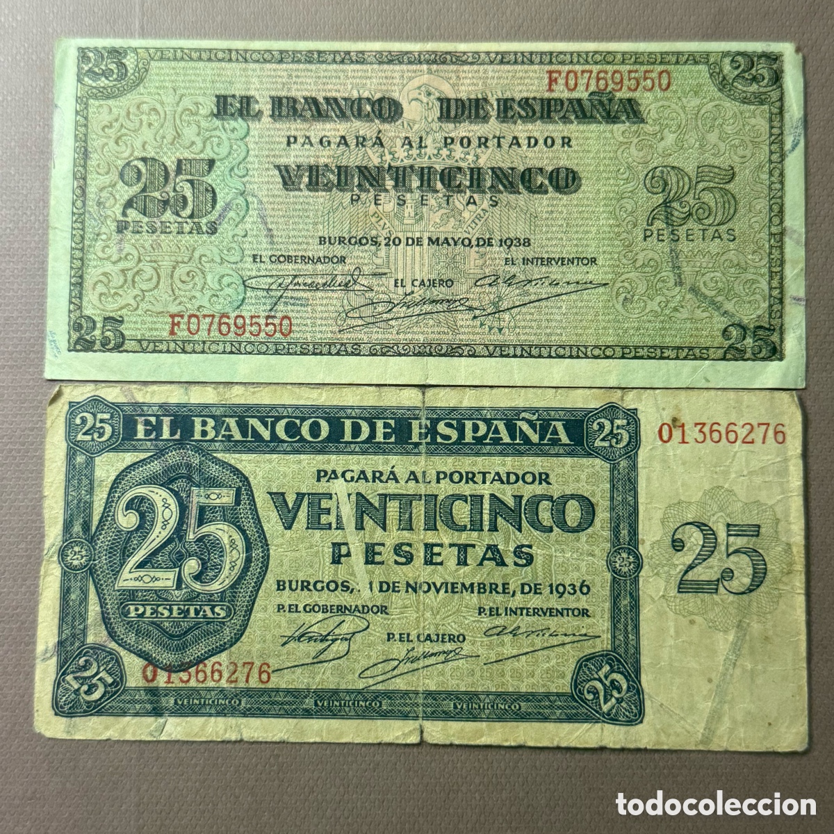 Billetes espa&ntilde;oles: Lote de 2 billetes de 25 pesetas Burgos - 1936 / 1938