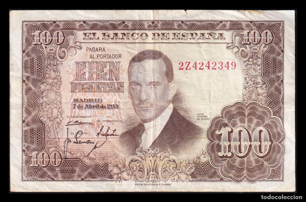 Billetes espa&ntilde;oles: Espa&ntilde;a 100 Pesetas J. Romero de Torres 1953 Pick 145 Serie 2Z Mbc Vf