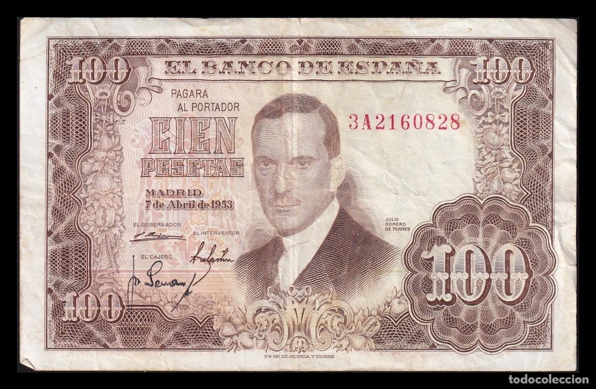 Billetes espa&ntilde;oles: Espa&ntilde;a 100 Pesetas J. Romero de Torres 1953 Pick 145 Serie 3A Mbc Vf