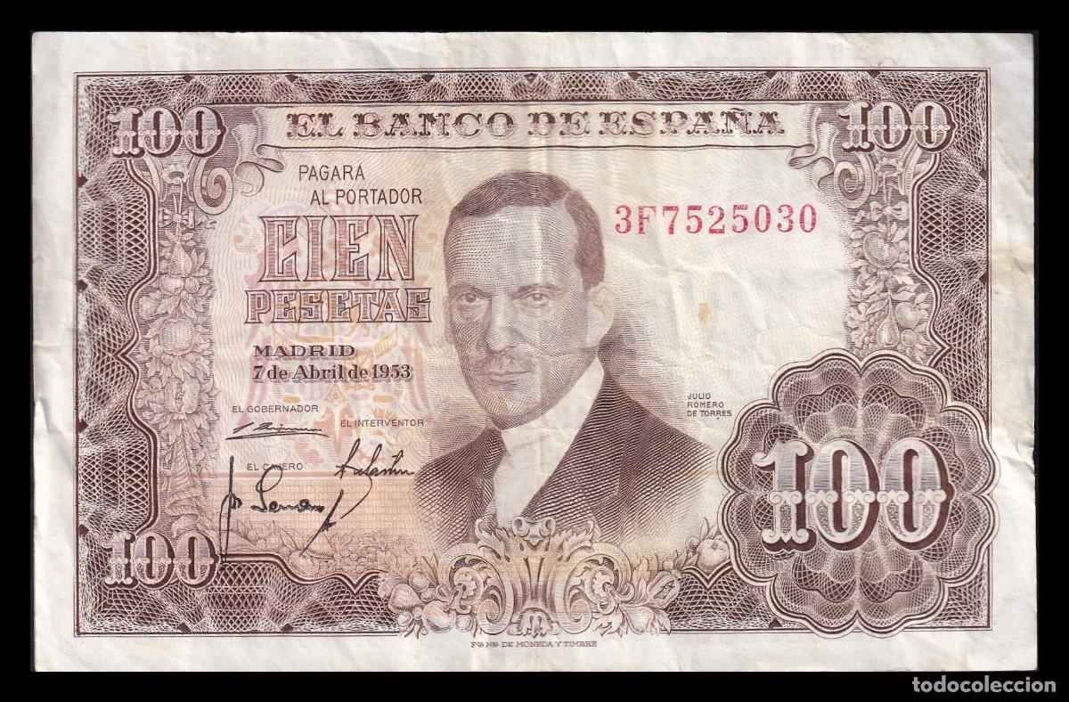 Billetes espa&ntilde;oles: Espa&ntilde;a 100 Pesetas J. Romero de Torres 1953 Pick 145 Serie 3F Mbc Vf