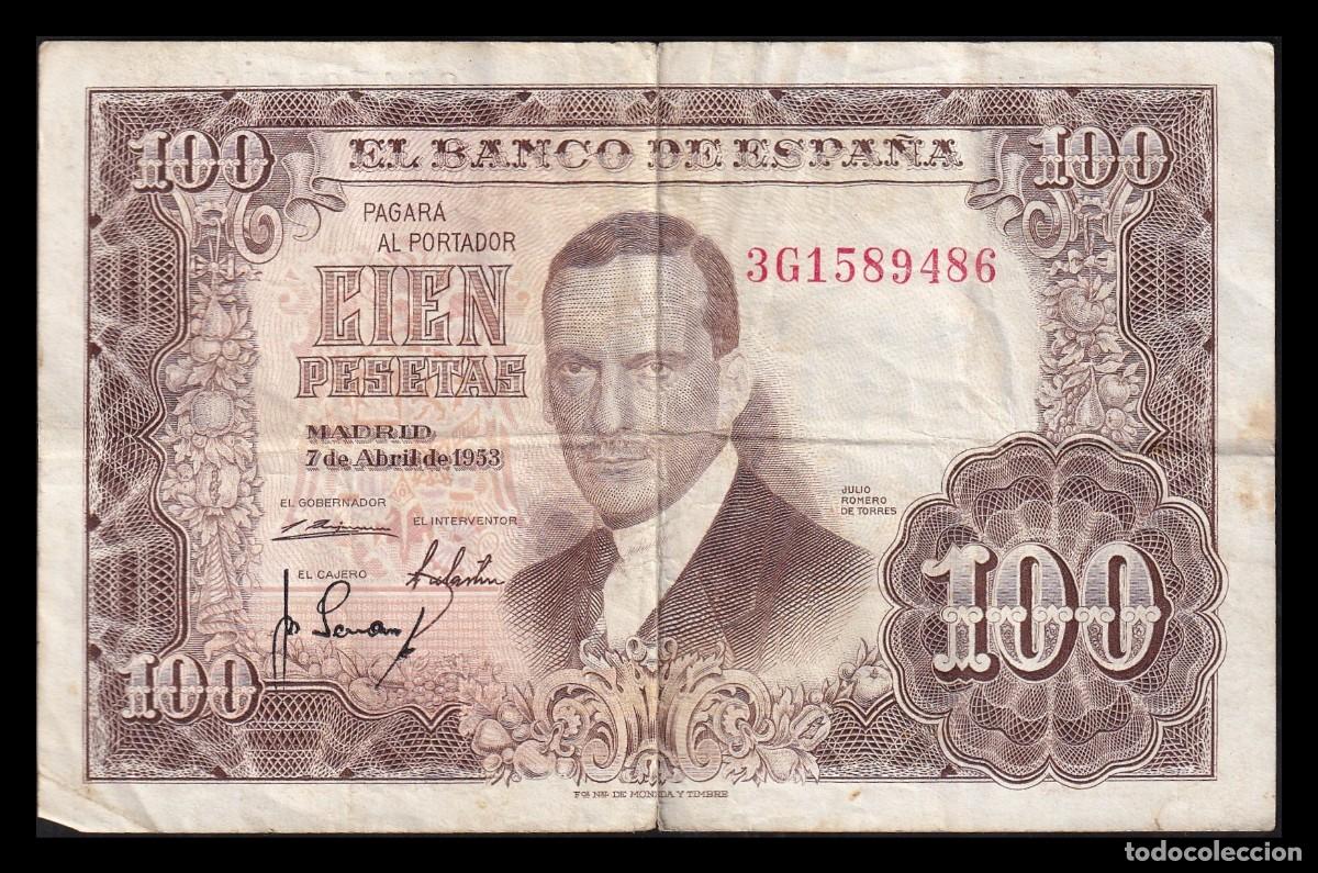Billetes espa&ntilde;oles: Espa&ntilde;a 100 Pesetas J. Romero de Torres 1953 Pick 145 Serie 3G Mbc Vf