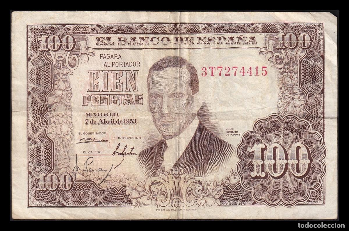 Billetes espa&ntilde;oles: Espa&ntilde;a 100 Pesetas J. Romero de Torres 1953 Pick 145 Serie 3T Mbc Vf
