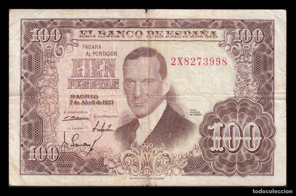 Billetes espa&ntilde;oles: Espa&ntilde;a 100 Pesetas J. Romero de Torres 1953 Pick 145 Serie 2X Mbc Vf