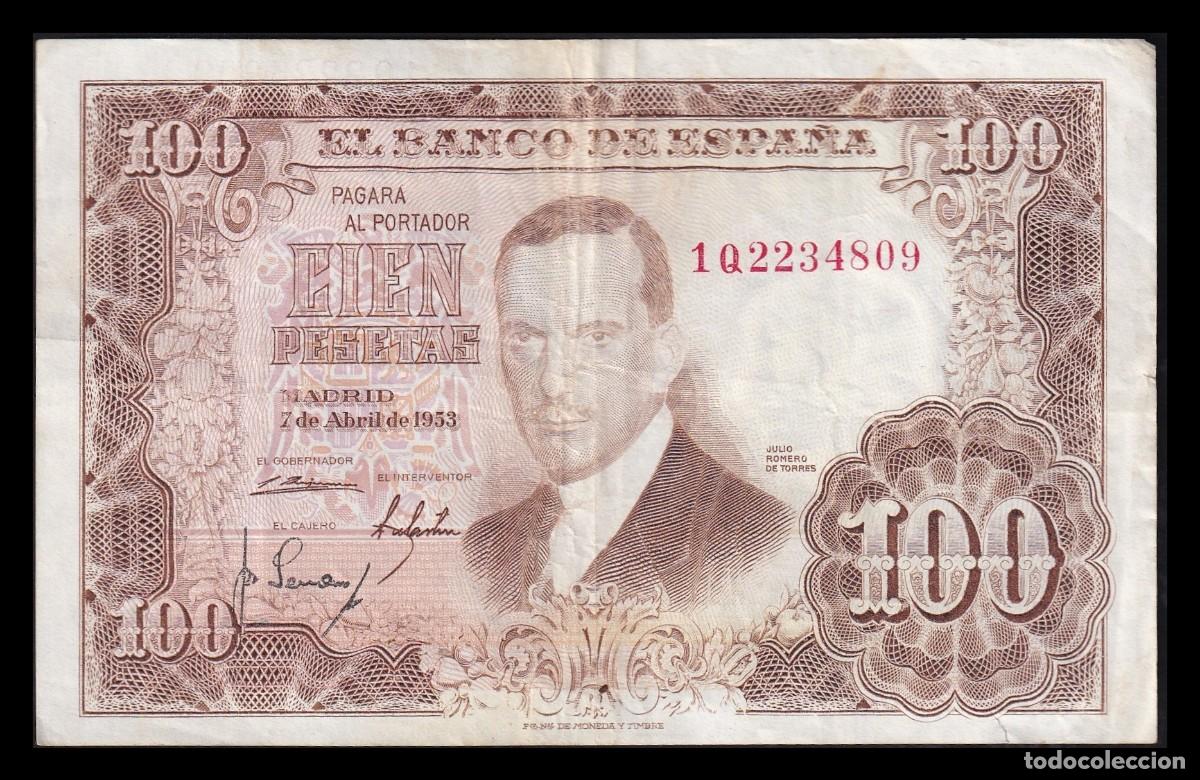 Billetes espa&ntilde;oles: Espa&ntilde;a 100 Pesetas J. Romero de Torres 1953 Pick 145 Serie 1Q Mbc Vf