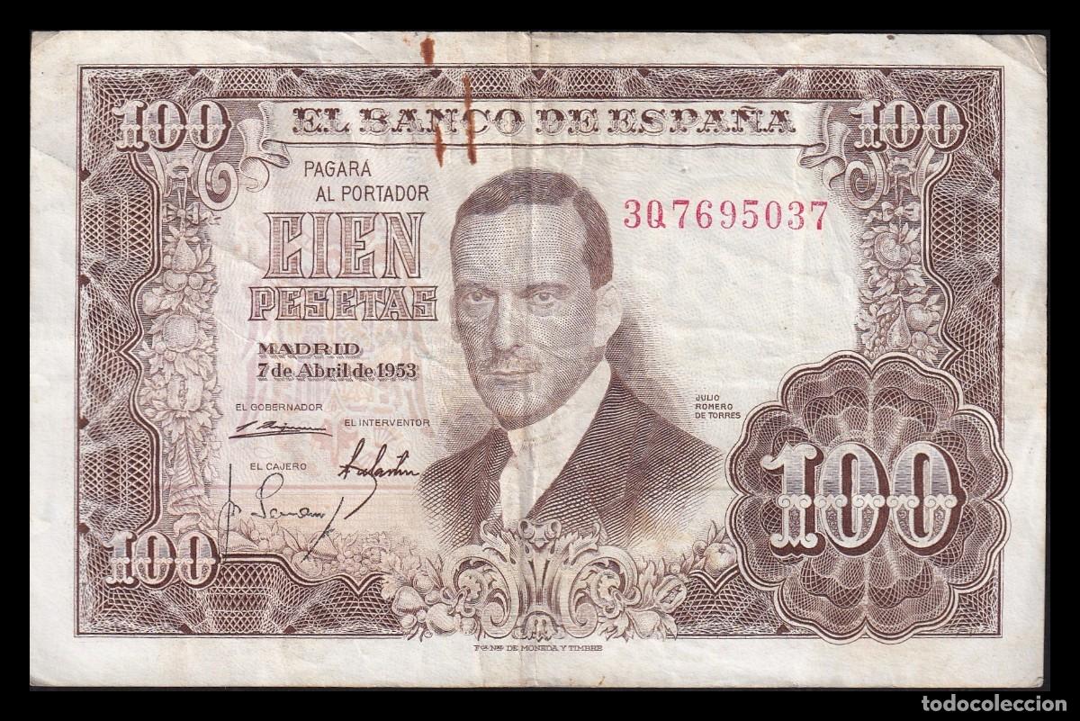 Billetes espa&ntilde;oles: Espa&ntilde;a 100 Pesetas J. Romero de Torres 1953 Pick 145 Serie 3Q Mbc Vf