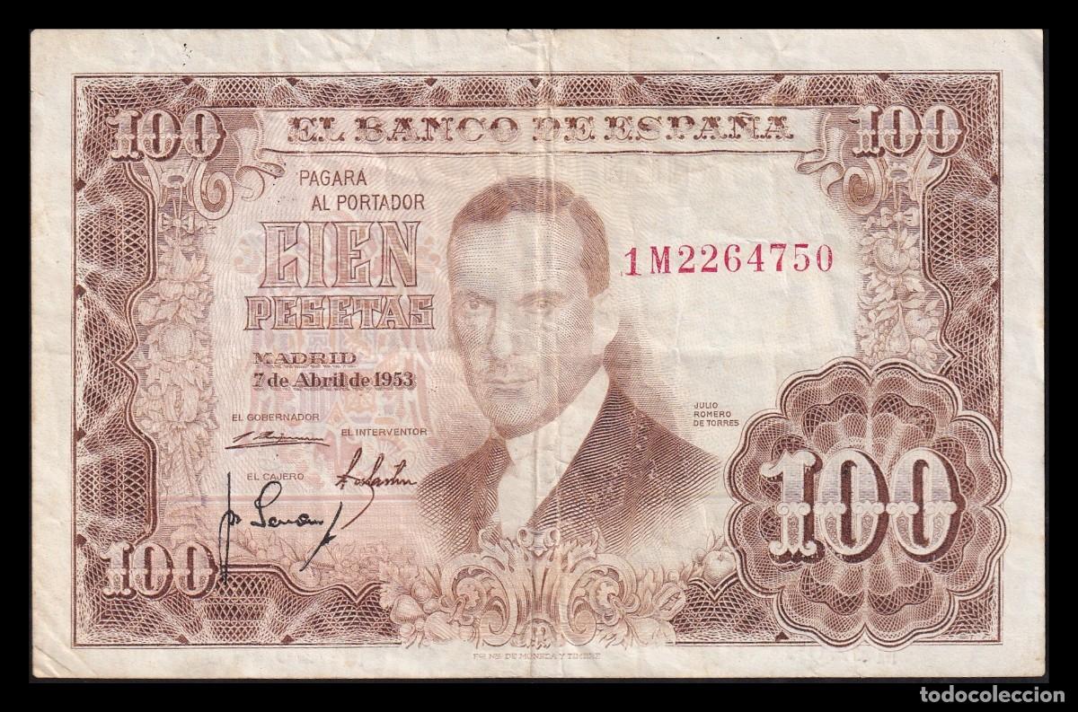 Billetes espa&ntilde;oles: Espa&ntilde;a 100 Pesetas J. Romero de Torres 1953 Pick 145 Serie 1M Mbc Vf