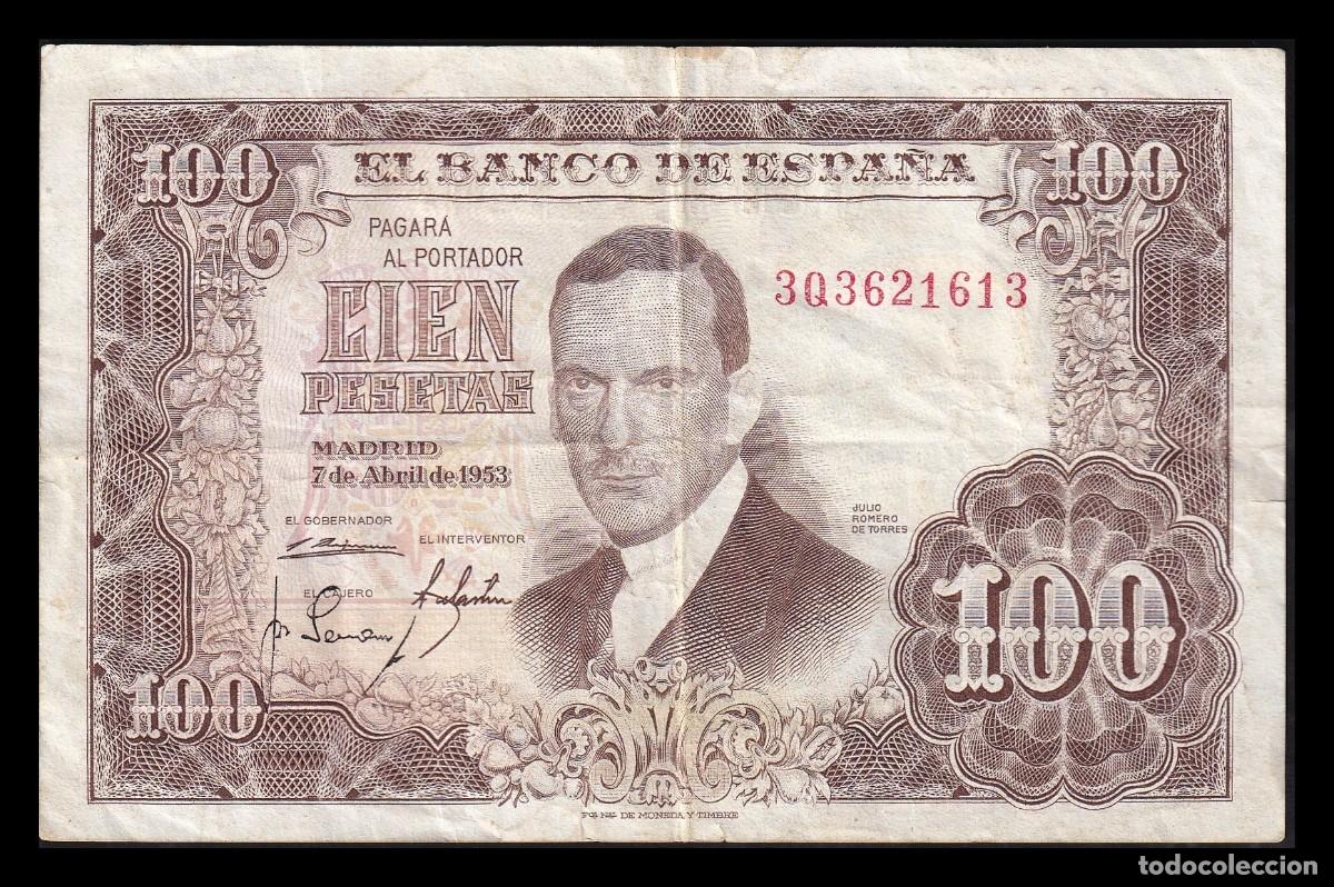 Billetes espa&ntilde;oles: Espa&ntilde;a 100 Pesetas J. Romero de Torres 1953 Pick 145 Serie 3Q Mbc Vf