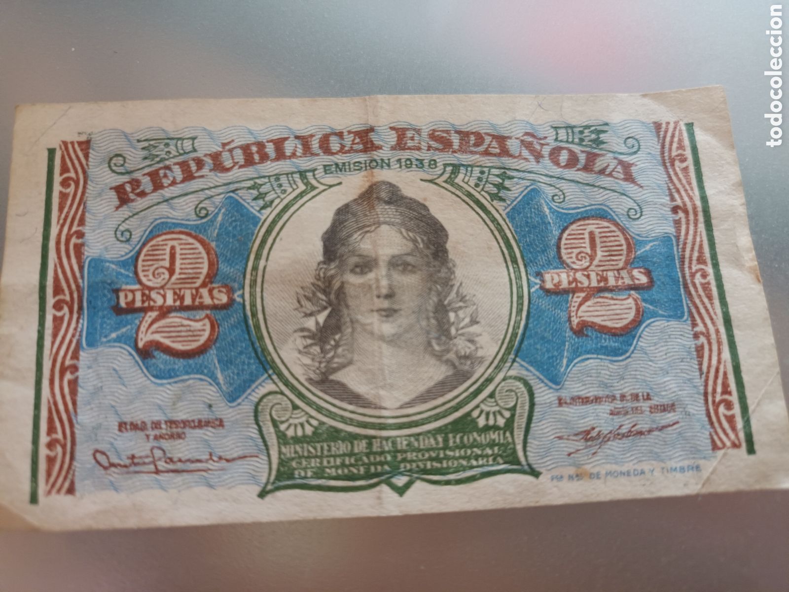 Billetes espa&ntilde;oles: BILLETE DE 2 PESETAS DE LA REP&Uacute;BLICA A&Ntilde;O 1938