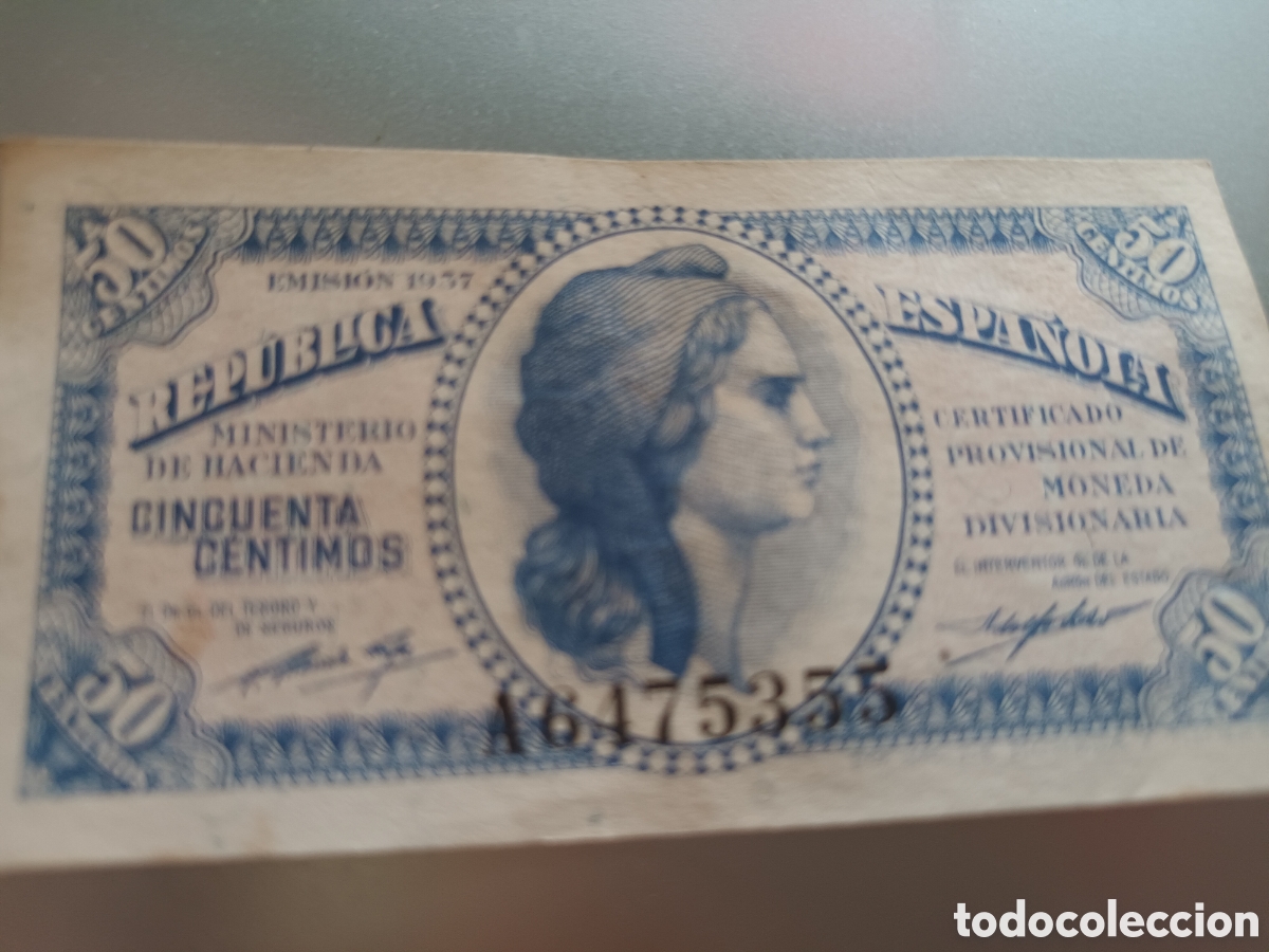 Billetes espa&ntilde;oles: BILLETE DE 50 C&Eacute;NTIMOS REP&Uacute;BLICA A&Ntilde;O 1937