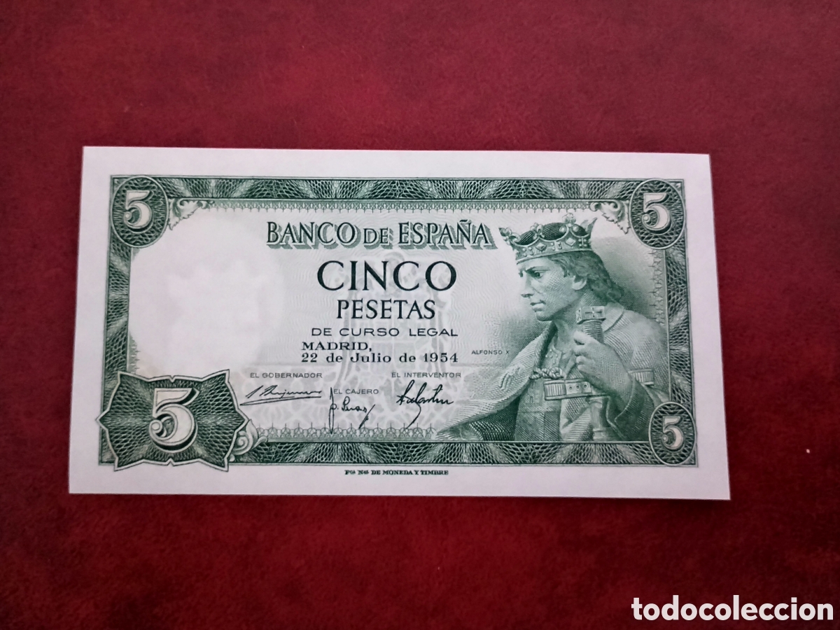 Billetes espa&ntilde;oles: ESPA&Ntilde;A 1954 - 5 PESETAS - REY ALFONSO X - BILLETE ORIGINAL NUEVO