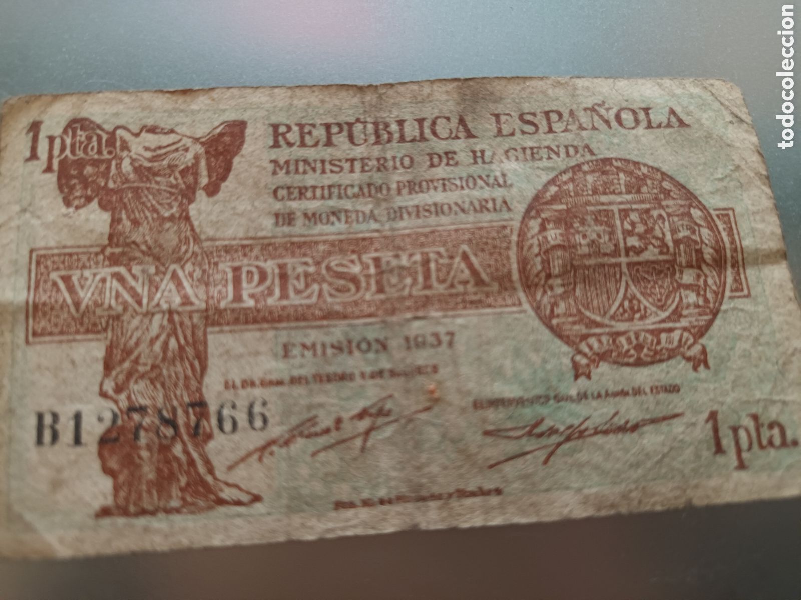 Billetes espa&ntilde;oles: BILLETE DE 1 PESETA REP&Uacute;BLICA 1937