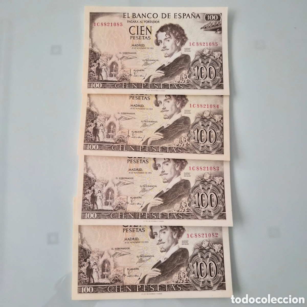 Billetes espa&ntilde;oles: 4 billetes de 100 pesetas a&ntilde;o 1965