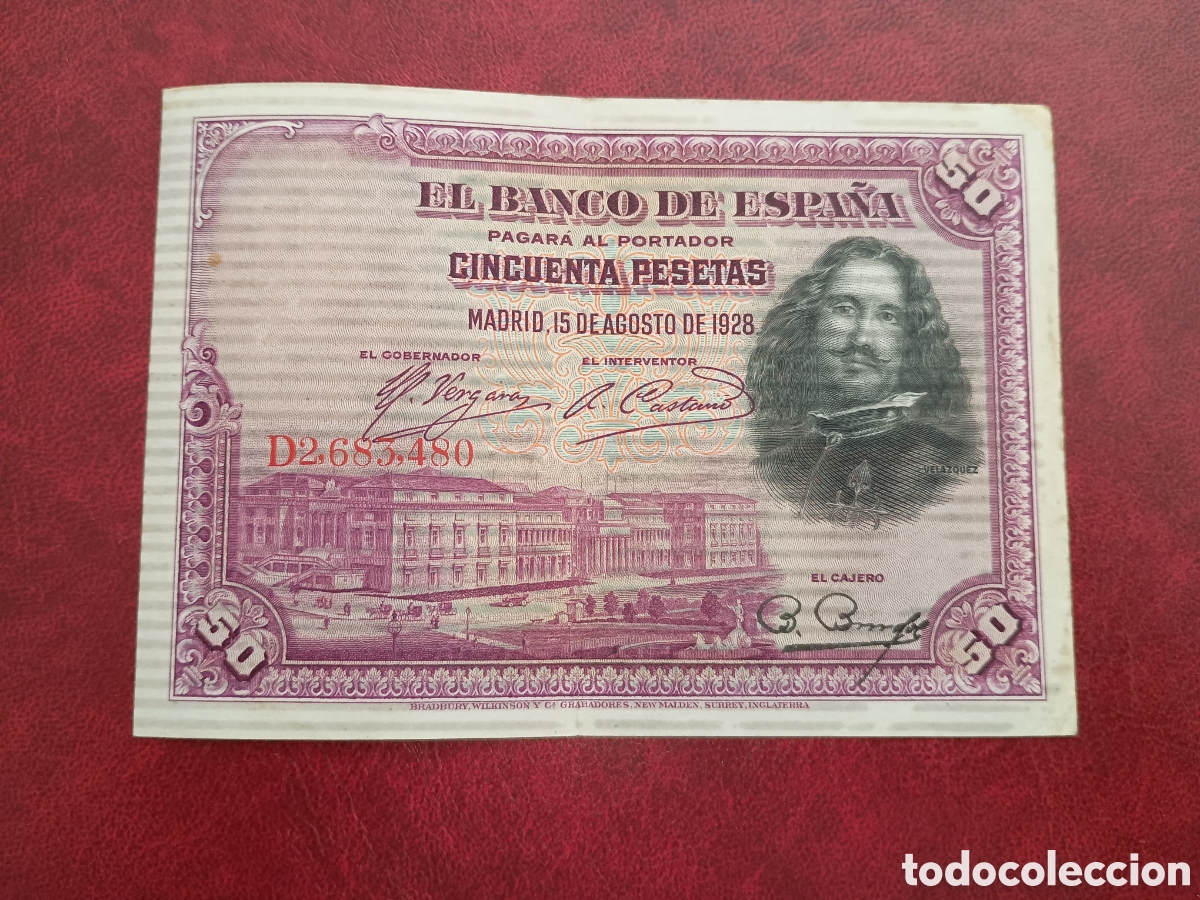 Billetes espa&ntilde;oles: ESPA&Ntilde;A 1928 - 50 PESETAS - VEL&Aacute;ZQUEZ - BILLETE ORIGINAL
