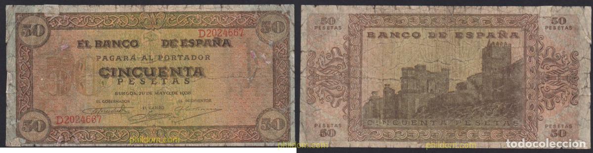 Spanische Banknoten: 3900 ESPA&Ntilde;A 1938 50 Pesetas Estado espa&ntilde;ol 20 de mayo de 1938