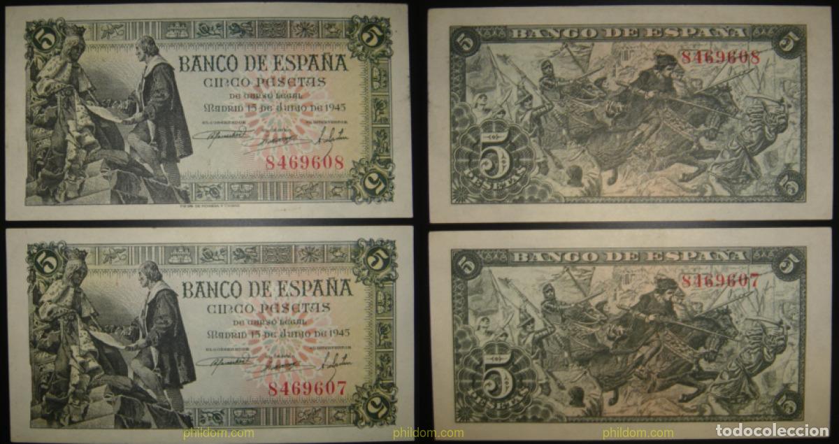 Spanische Banknoten: 301 ESPA&Ntilde;A 1945 5 Pesetas Estado espa&ntilde;ol 15 Junio de 1945