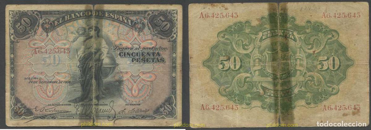 Spanische Banknoten: 7920 ESPA&Ntilde;A 1906 50 PESETAS ALFONSO XIII 1906