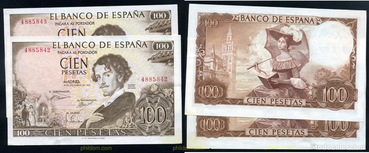 Billetes espa&ntilde;oles: 753 ESPA&Ntilde;A 1965 100 Pesetas 19 de noviembre de 1965 - Gustavo Adolfo Becquer