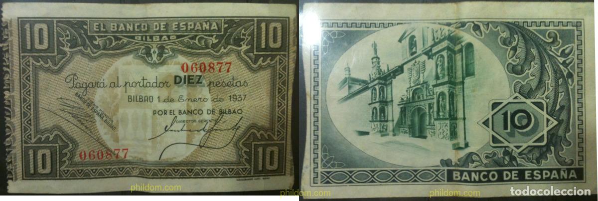 Billetes espa&ntilde;oles: 526 ESPA&Ntilde;A 1937 BANCO DE ESPA&Ntilde;A (BILBAO) 10 Pesetas 1937