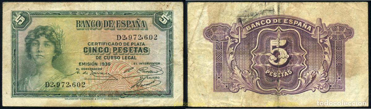 Billetes espa&ntilde;oles: 728 ESPA&Ntilde;A 1935 ESPA&Ntilde;A 5 PESETAS 1935