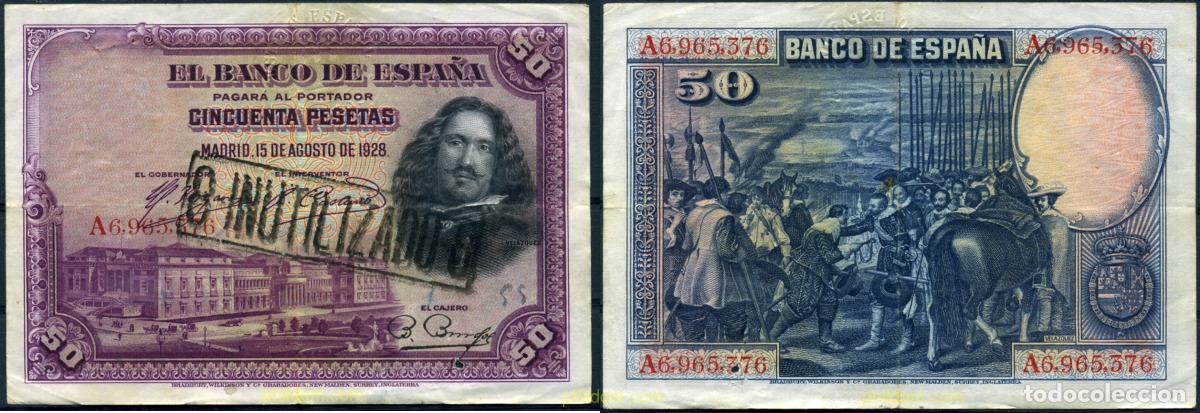 Billetes espa&ntilde;oles: 792 ESPA&Ntilde;A 1928 50 PESETAS 1928 VELAZQUEZ.