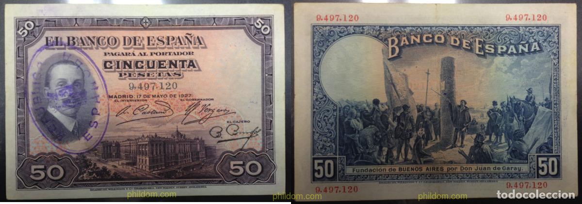 Billetes espa&ntilde;oles: 636 ESPA&Ntilde;A 1927 50 PESETAS 1927 SELLO REPUBLICA