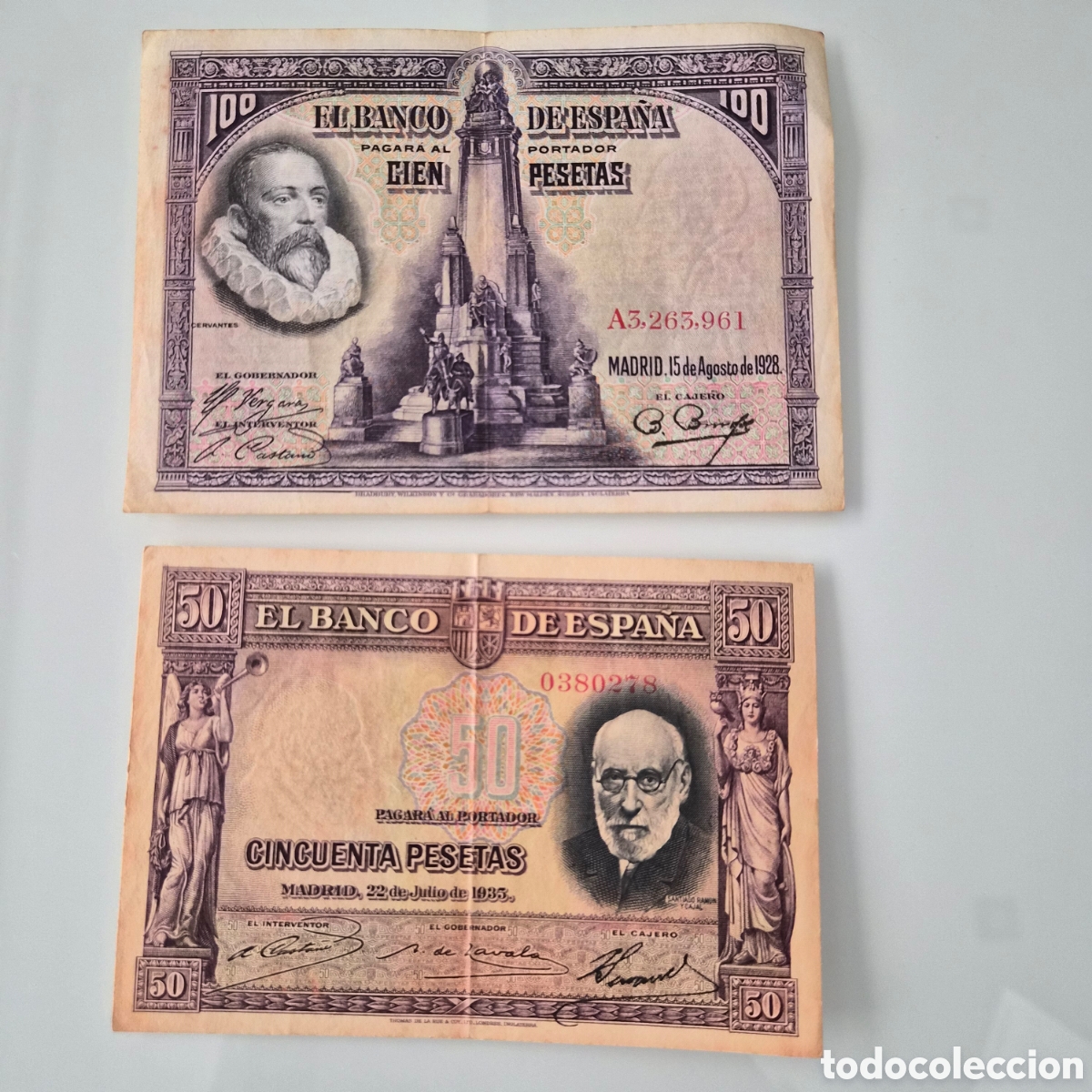 Billetes espa&ntilde;oles: Lote de 2 billetes de la II Rep&uacute;blica
