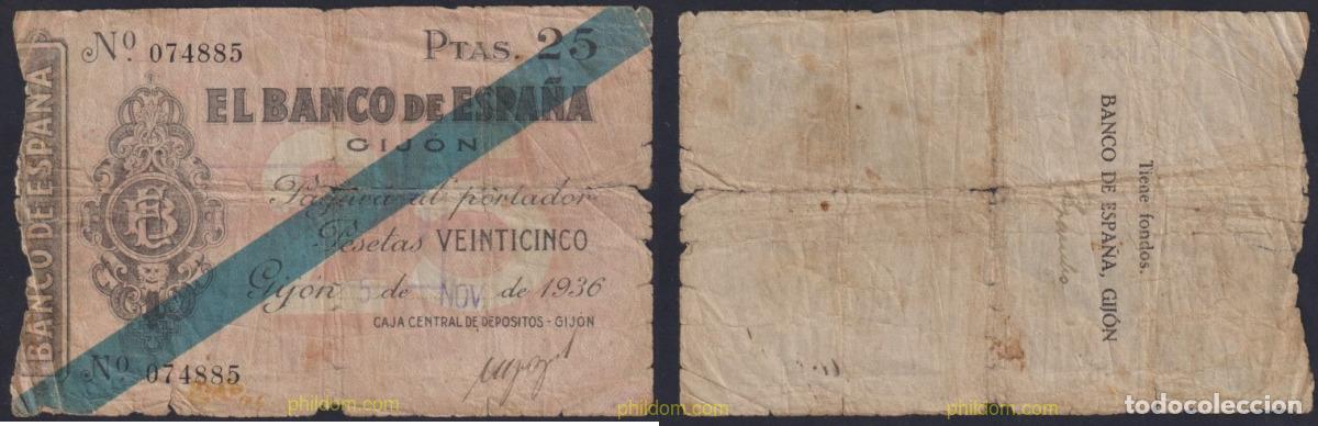 Billetes espa&ntilde;oles: 3882 ESPA&Ntilde;A 1936 BANCO DE ESPA&Ntilde;A GIJON 25 PESETAS 1936