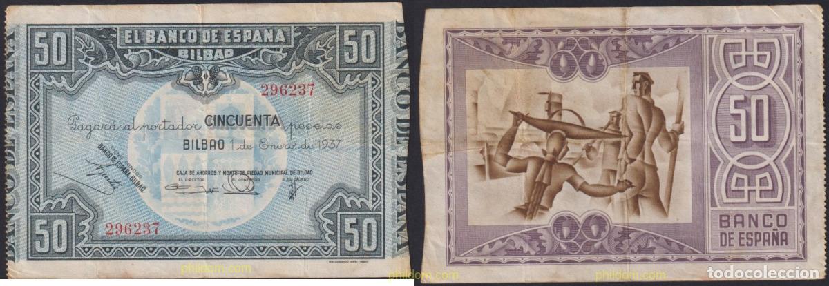Billetes espa&ntilde;oles: 3895 ESPA&Ntilde;A 1937 BANCO DE ESPA&Ntilde;A (BILBAO) 50 PESETAS 1937