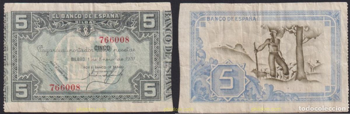 Billetes espa&ntilde;oles: 3924 ESPA&Ntilde;A 1937 BANCO DE ESPA&Ntilde;A (BILBAO) 5 PESETAS 1937