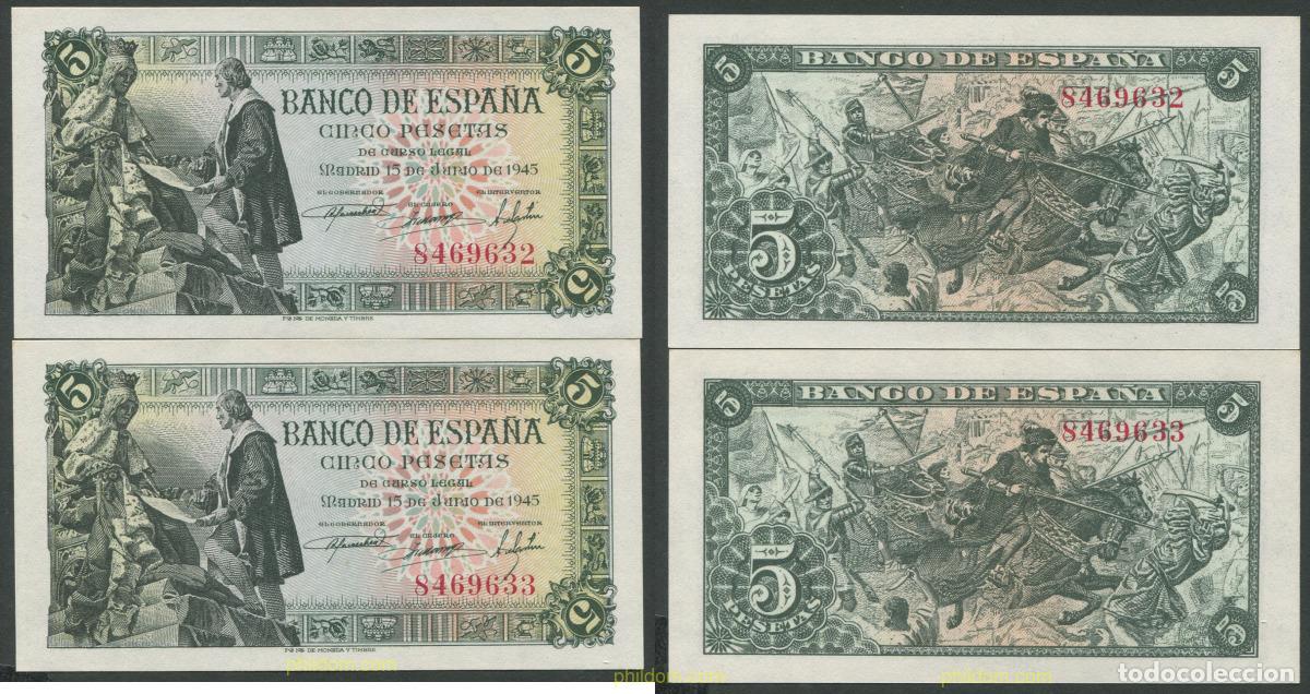 Billetes espa&ntilde;oles: 8152 ESPA&Ntilde;A 1945 5 Pesetas Estado espa&ntilde;ol 15 Junio de 1945