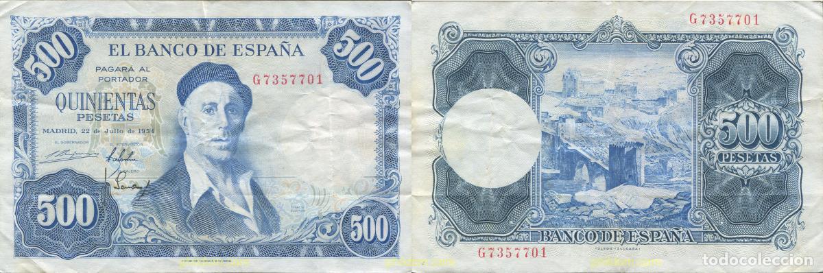 Billetes espa&ntilde;oles: 8168 ESPA&Ntilde;A 1954 500 PESETAS 1954 IGNACIO ZULOAGA
