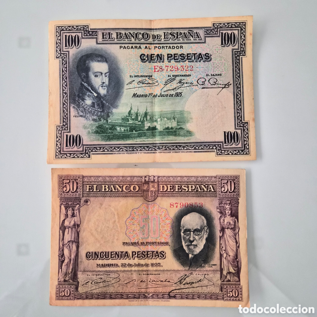 Billetes espa&ntilde;oles: 2 Billetes de la II Rep&uacute;blica de Espa&ntilde;a