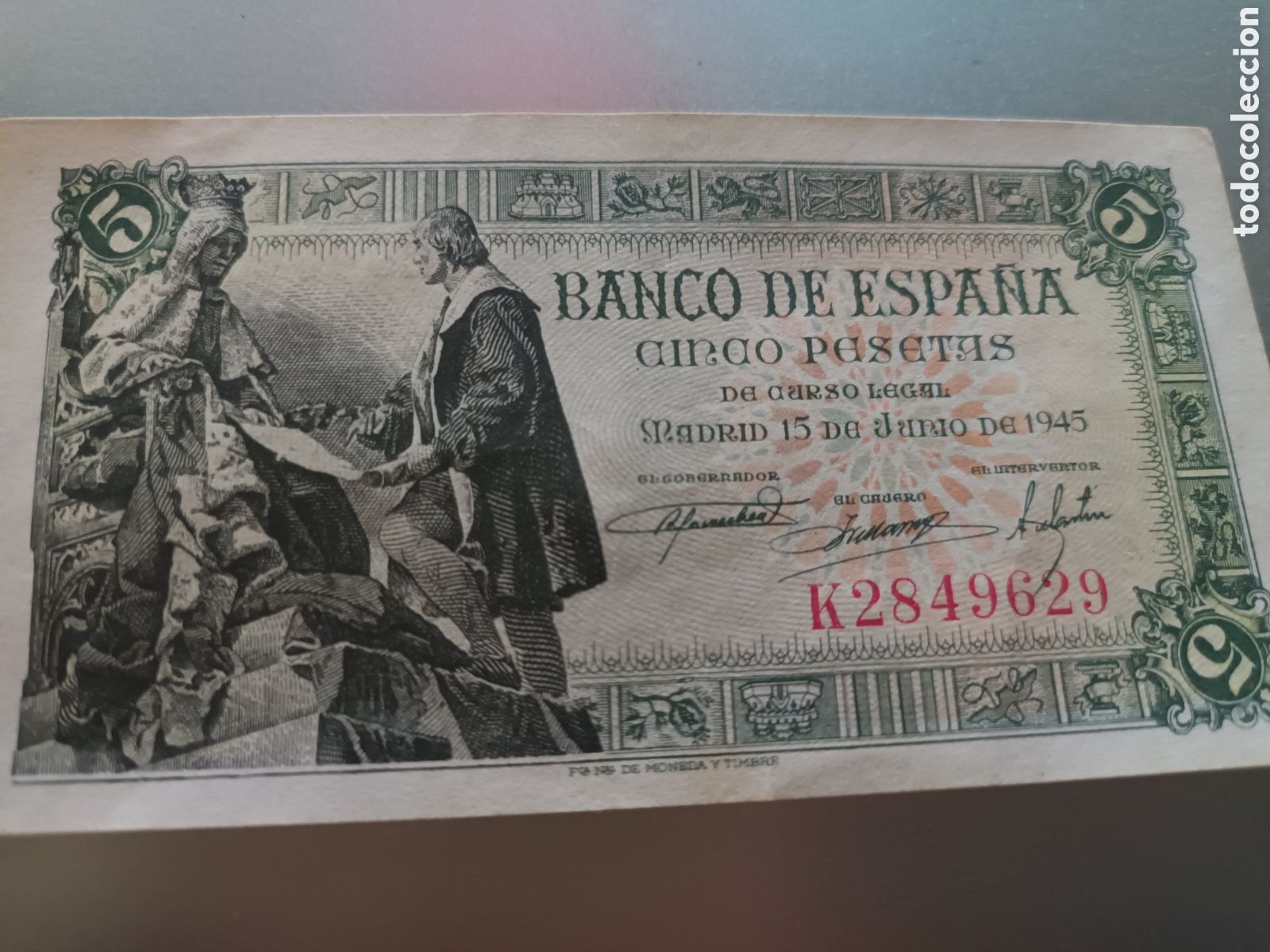 Billetes espa&ntilde;oles: BILLETE DE 5 PESETAS DEL 15 DE JUNIO DE 1945