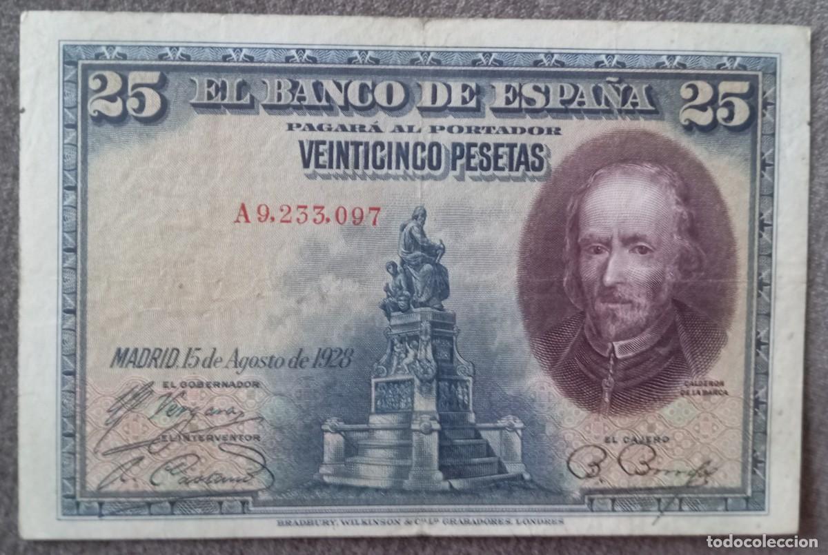 Billetes espa&ntilde;oles: 25 pesetas 1928 serie A (MBC)