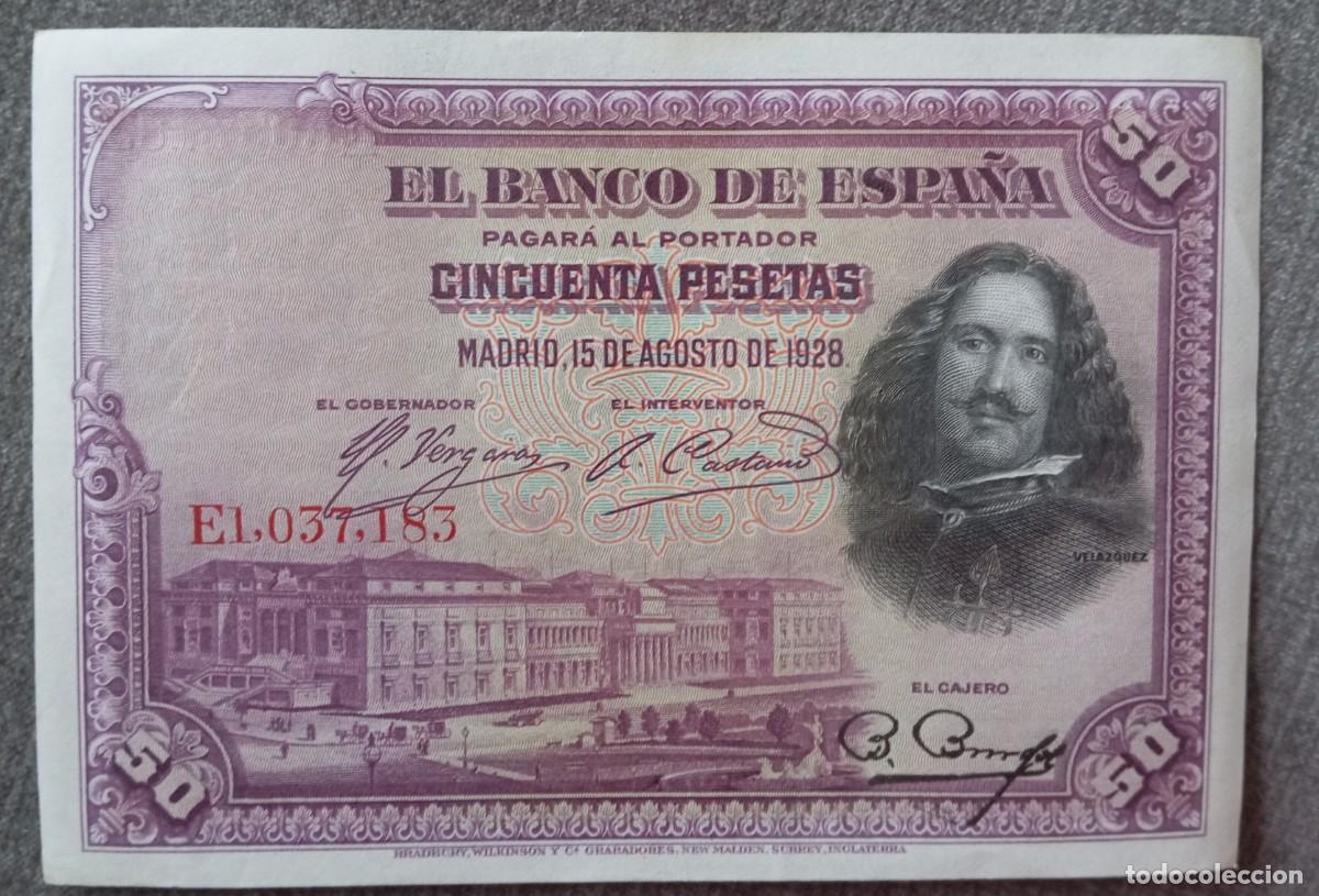 Billetes espa&ntilde;oles: 50 pesetas 1928 serie E (EBC+)