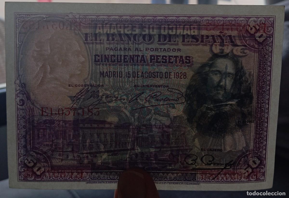 Billetes espa&ntilde;oles: 50 pesetas 1928 serie E (EBC+) - Foto 3