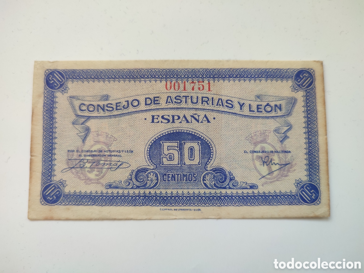 Billetes espa&ntilde;oles: 50 c&eacute;ntimos del Consejo de Asturias y Le&oacute;n - Foto 1