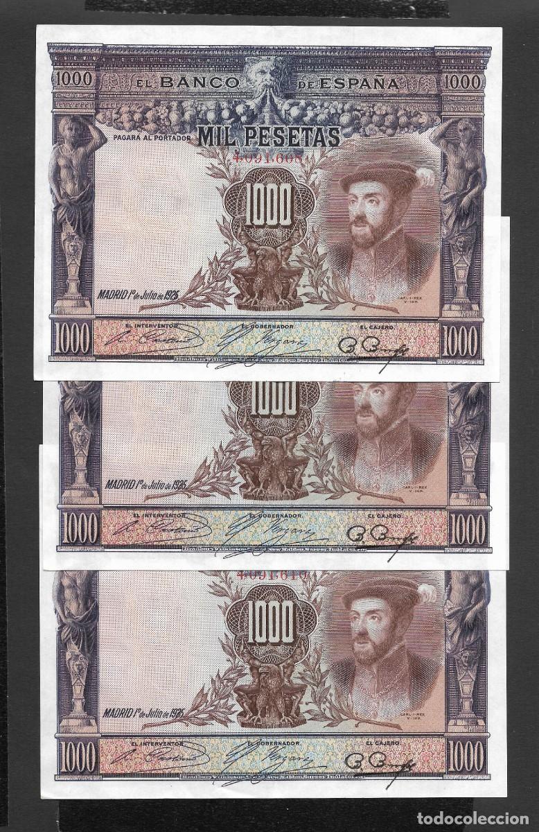 Billetes espa&ntilde;oles: TRIO CORRELATIVO 1000 PESETAS 1925 SIN SERIE EBC/EBC+